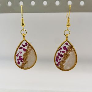 Boucles d'oreilles pétales roses et dorée